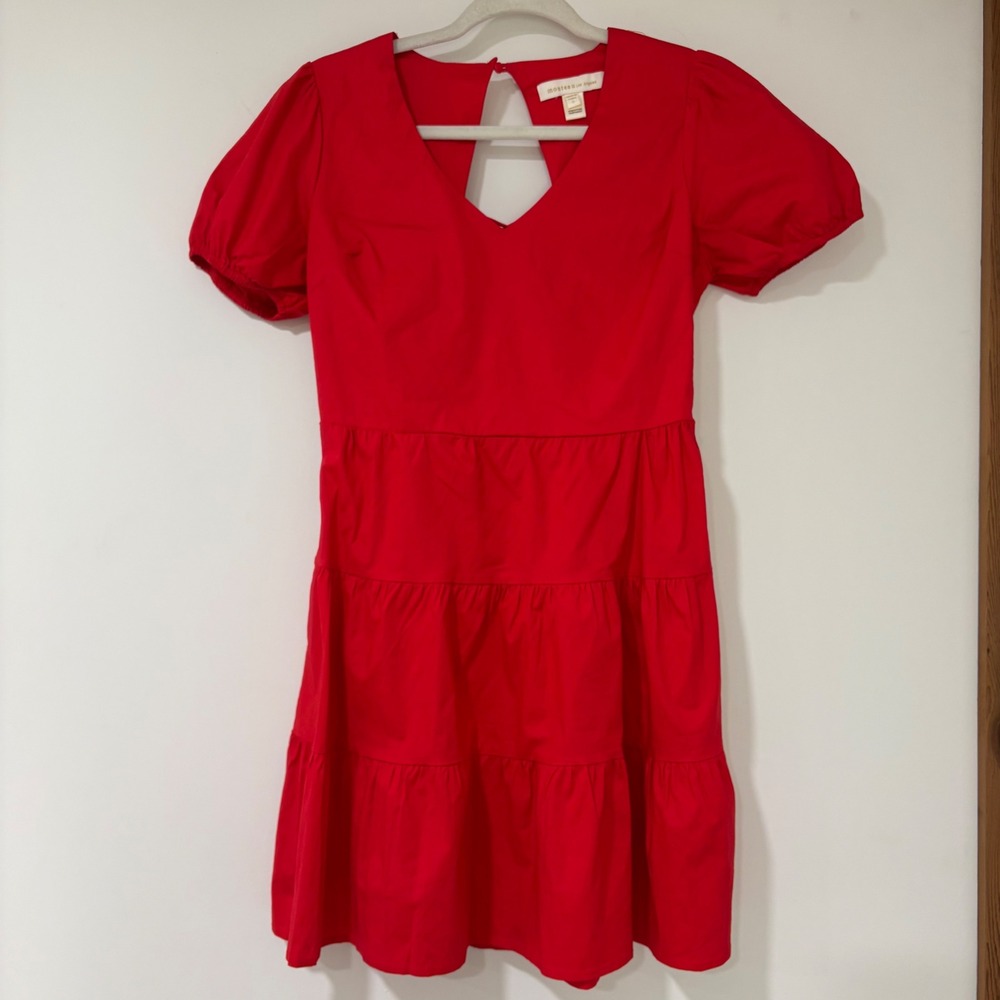 Monteau Los Angeles Red Tiered‎ Mini Dress Womens Small Puff Sleeve Romantic